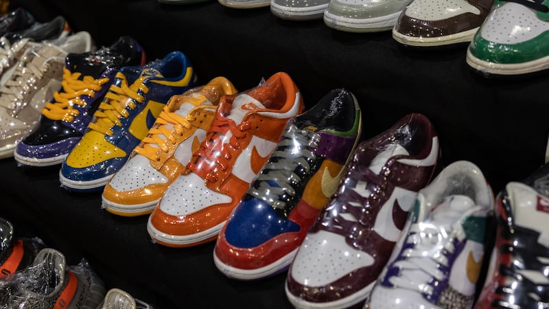 Nike Dunks being displayed for sale in October at the Sneakerness convention in Milan, Italy.