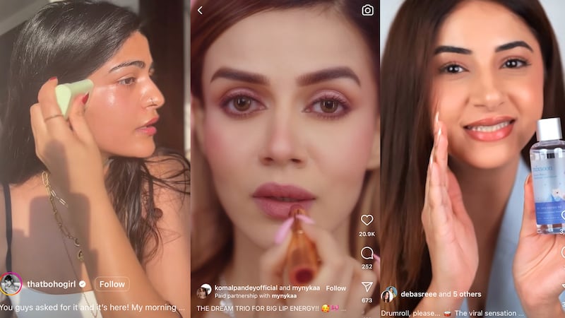 Beauty influencer content screenshots from Instagram Reels.