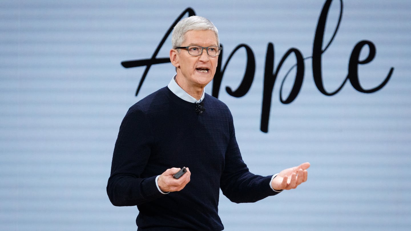 Tim Cook speaking at an Apple event